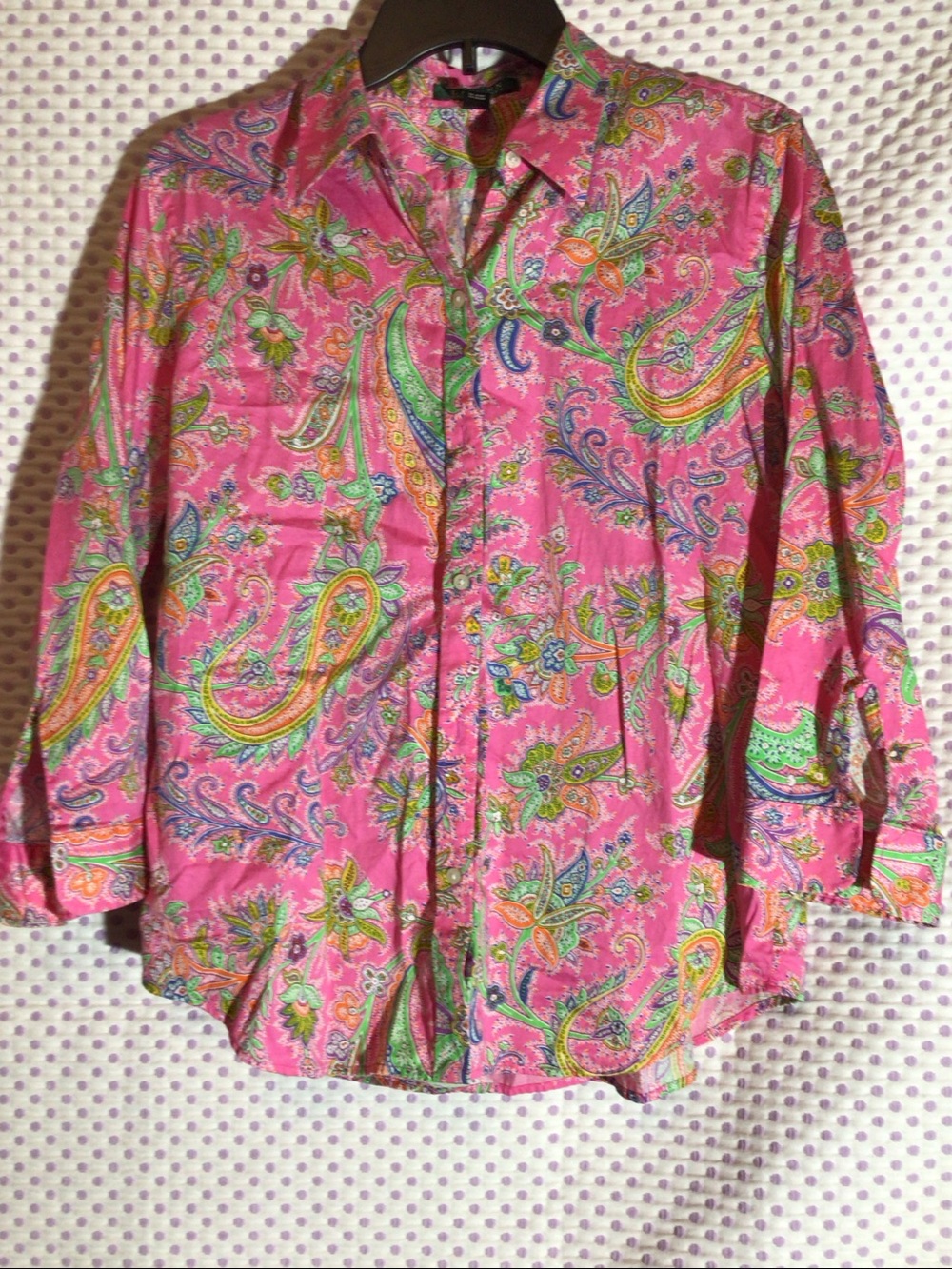 Lauren Ralph Pink Paisley 3/4 sleeve Button-Up Shirt